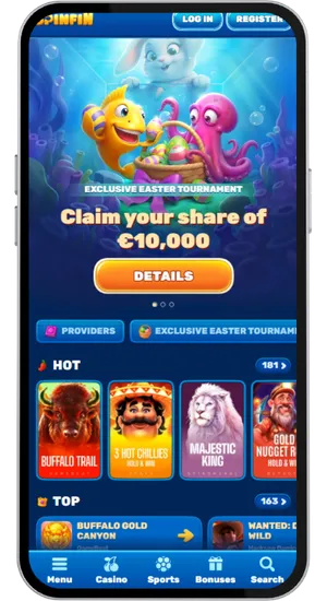 UKGC-licensed casino homepage displaying the Razor Returns slot with a GBP deposit option starting from £10 for UK players