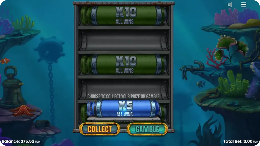 Razor Returns gamble feature wheel showing different outcomes including higher bonus rewards and no-win segments