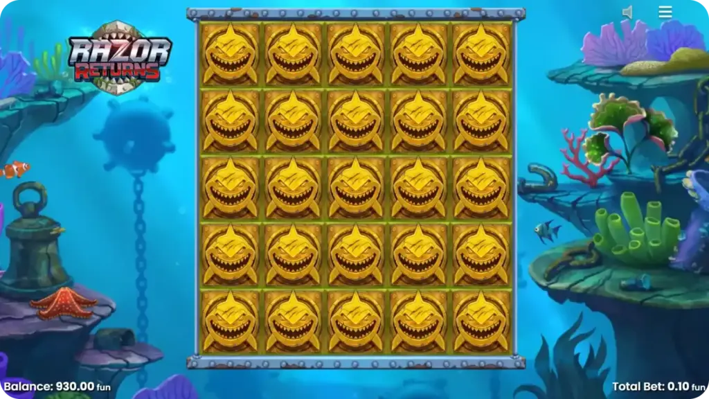 Razor Returns Razor Reveal feature activating with special symbols revealing prizes and modifying outcomes during a spin