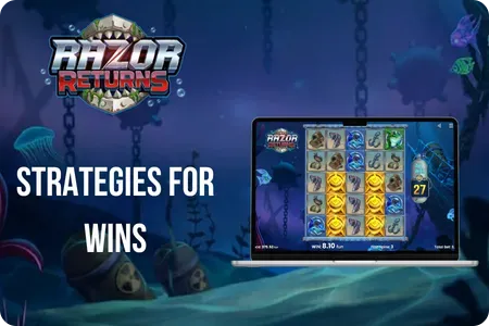 Razor Returns slot interface showing balance in GBP, bet controls and spin button while player manages bankroll during gameplay